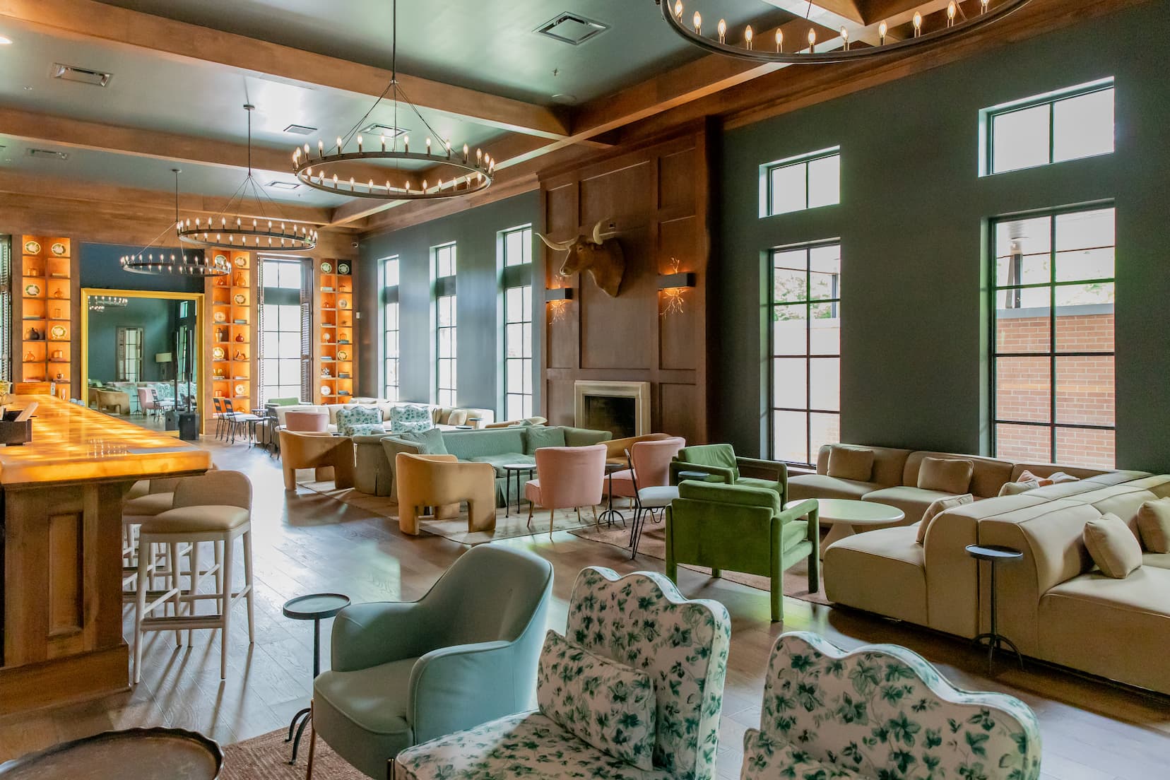 Beautiful bar at The Grove Kitchen & Gardens serving cocktails and wine in Tyler Texas